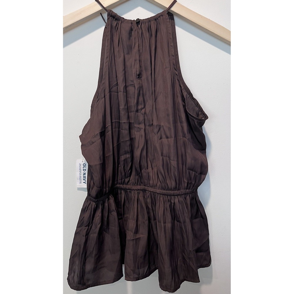 NWT Satin Old Navy Chocolate Brown Halter‎ Peplum Top Blouse Size Small - Picture 7 of 7